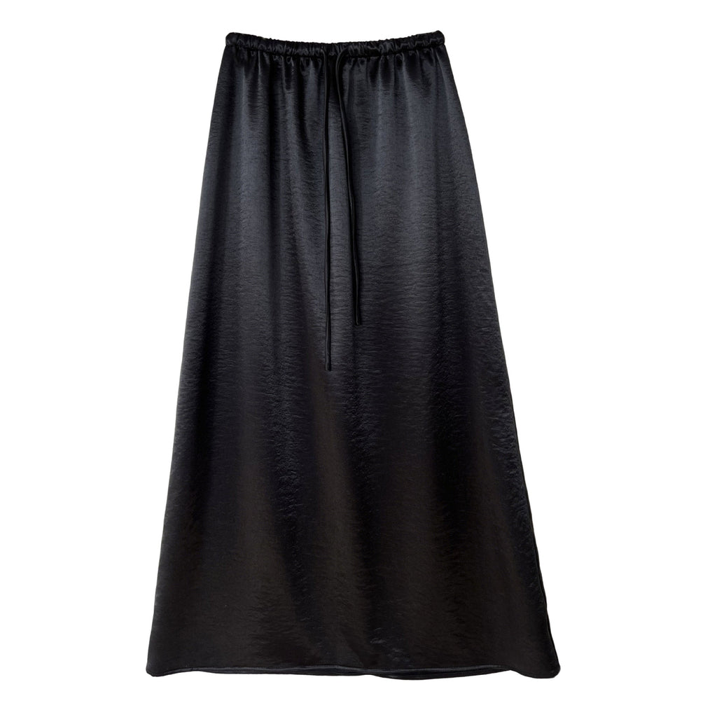 French drape satin simple drawstring skirt women's new loose and versatile medium and long A-version skirt
