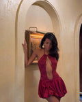 Stylish halterneck patchwork lace dress