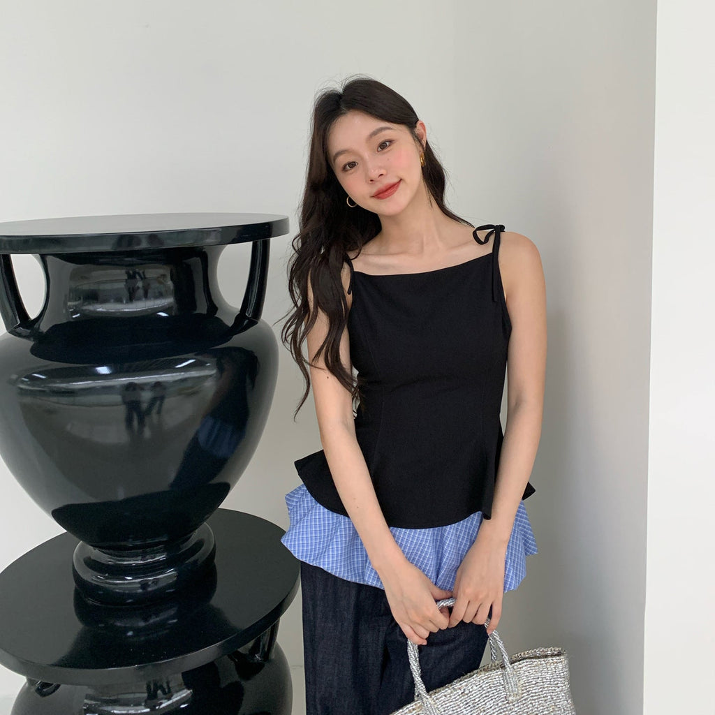 Sweet age reduction can be worn outside contrasting color splicing vest suspender top