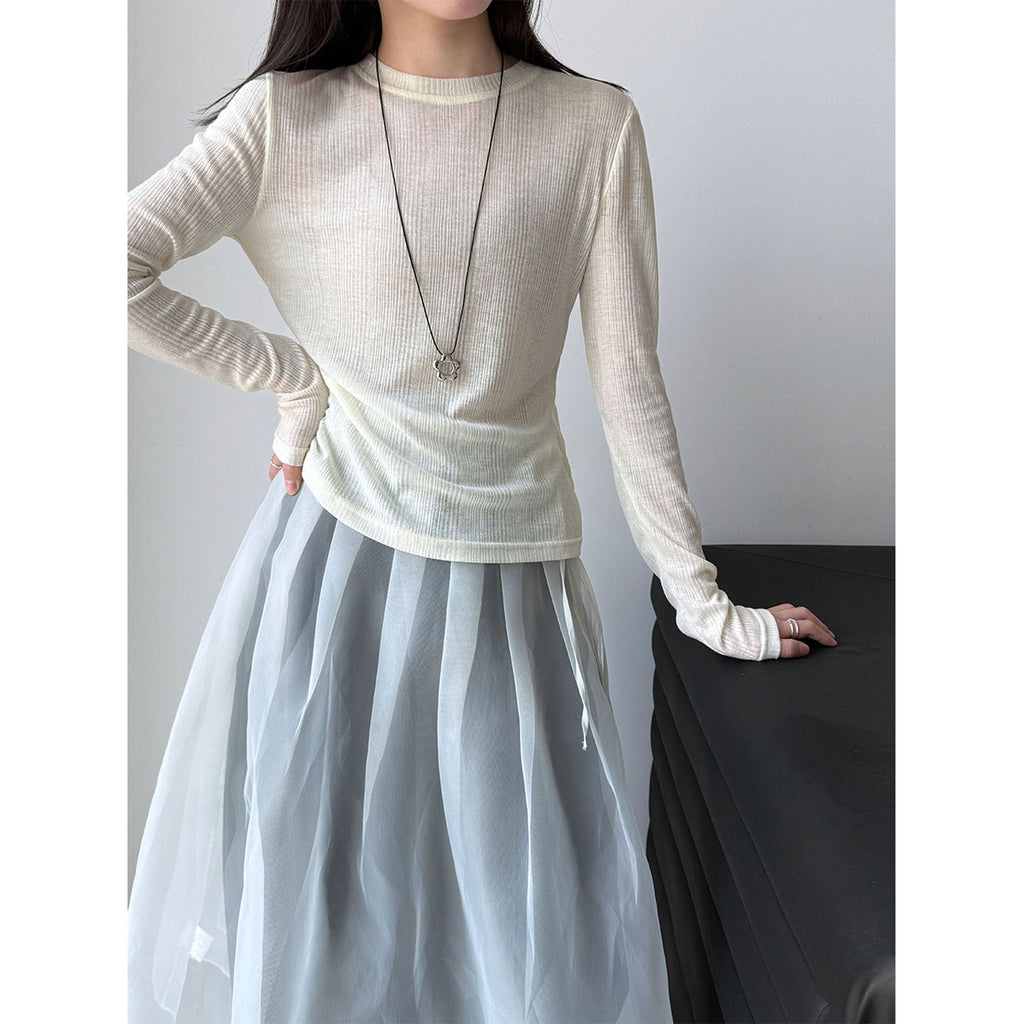 Korean perspective texture versatile bottoming shirt women's spring new commuting long-sleeved T-shirt