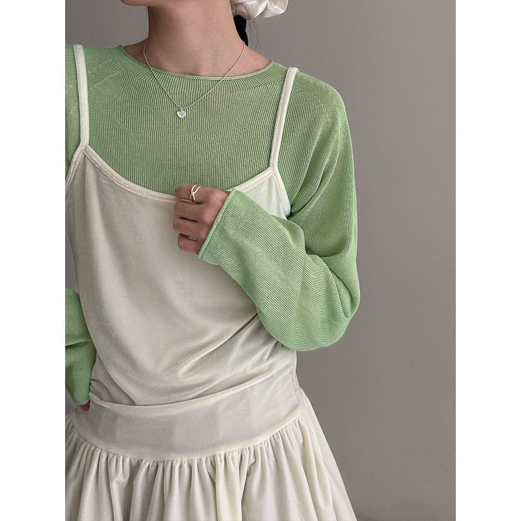 Korean gentle wind soft waxy skin-friendly crimped knitted sweater women's early spring new perspective top ss973