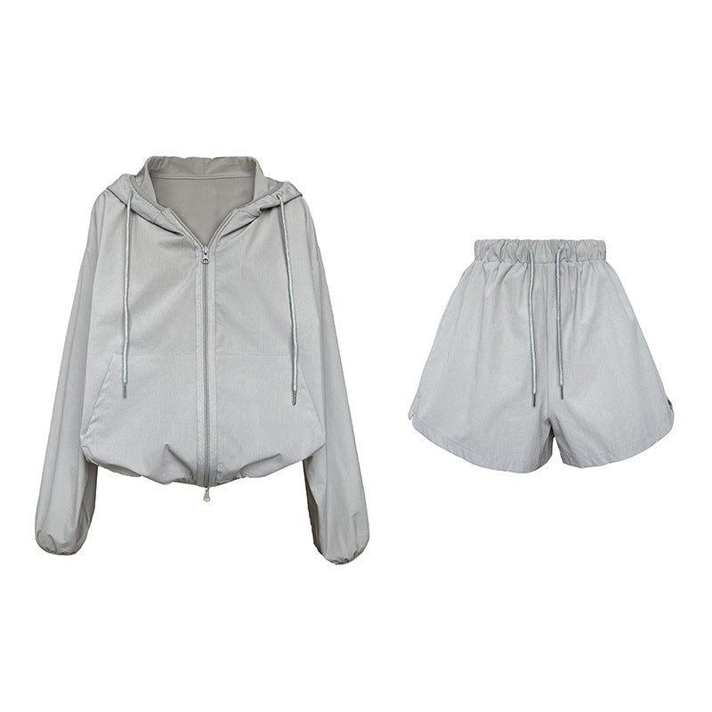 Wide Leg Shorts Hooded Sunscreen Two-piece Set