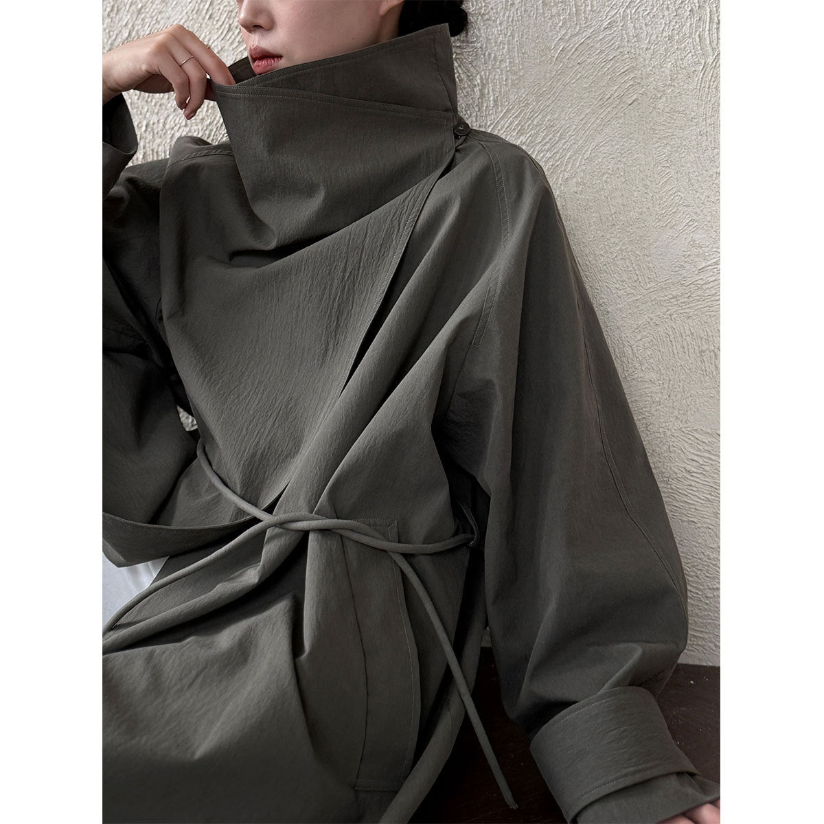 British style stand-up collar trench coat women's autumn new retro lace-up medium and long loose coat