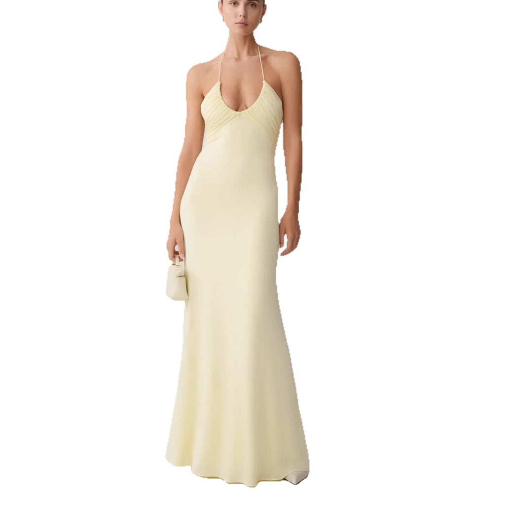 New neck halter suspender dress pleated slim hip skirt sexy fishtail skirt dress