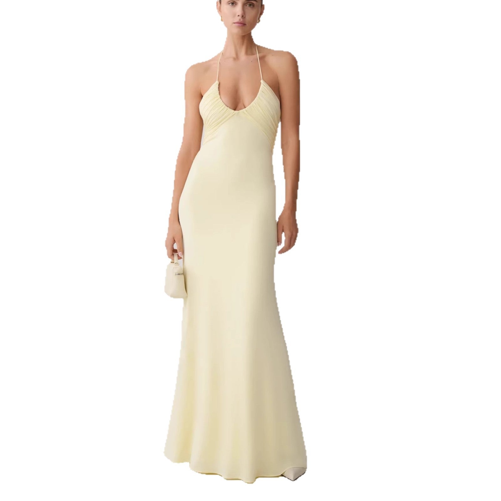 New neck halter suspender dress pleated slim hip skirt sexy fishtail skirt dress