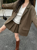 Korean high-end casual suit women's cuff splicing blazer + pleated skirt suit