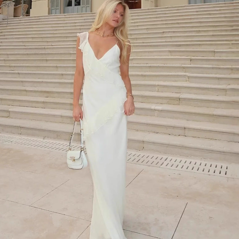 Slim-fitting ruffle-edged sexy dress