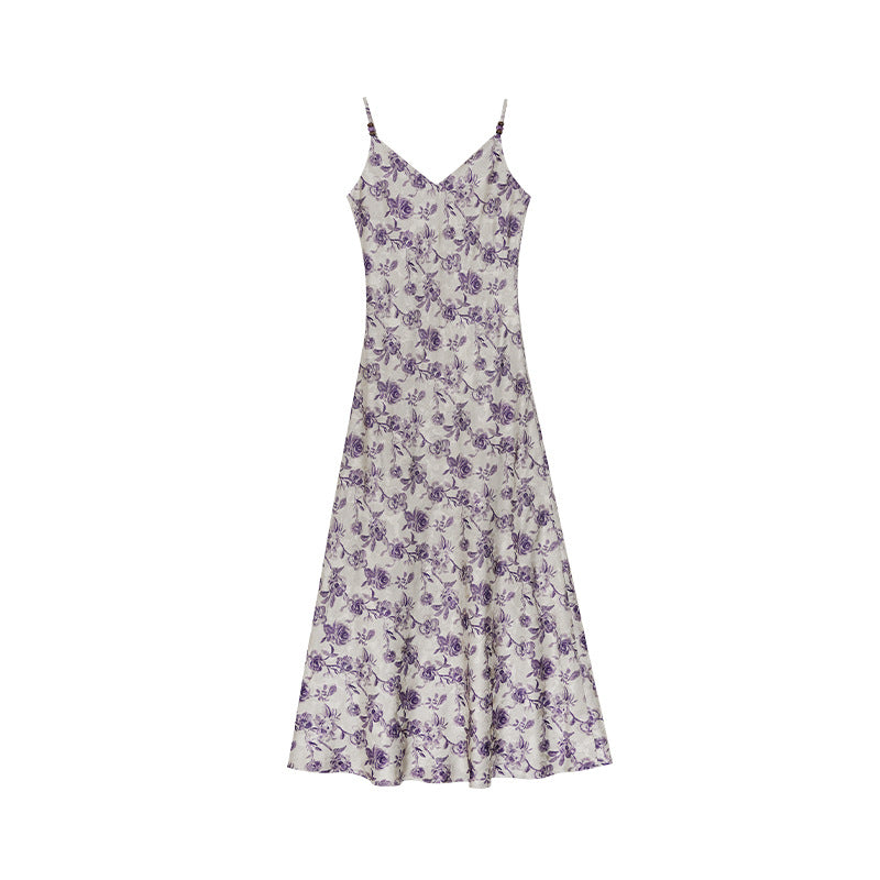 Romantic beautiful purple charm floral suspender dress
