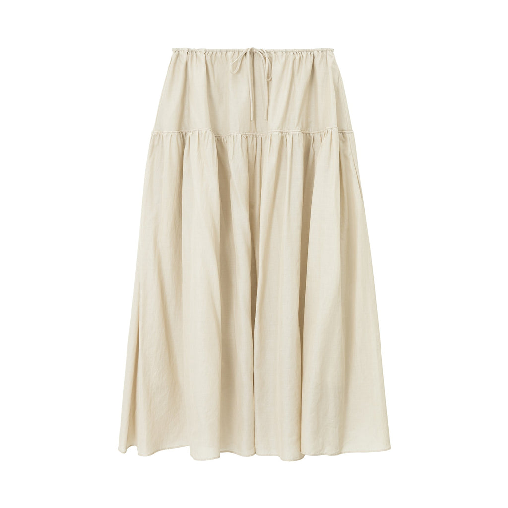 Summer new tencel cotton shrink pleated light skin-friendly large silhouette A-shaped umbrella skirt