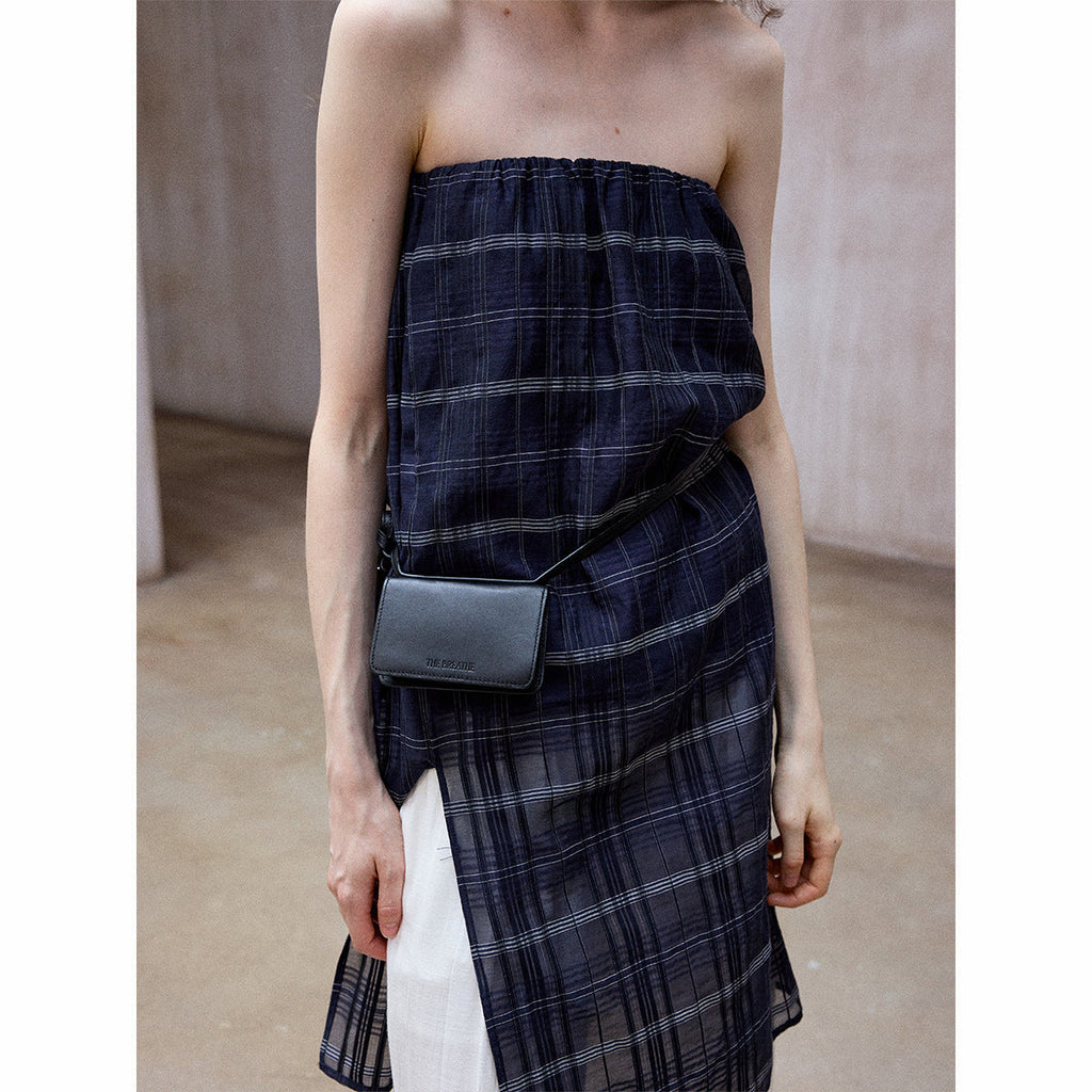 Natural skin-friendly mulberry silk versatile commuting wear plaid skirt elastic tube top