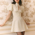 French small fragrant style hollow polka dot bubble sleeve short skirt waist slim dress
