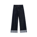 Versatile polyester cotton straight jeans women's curled design trousers