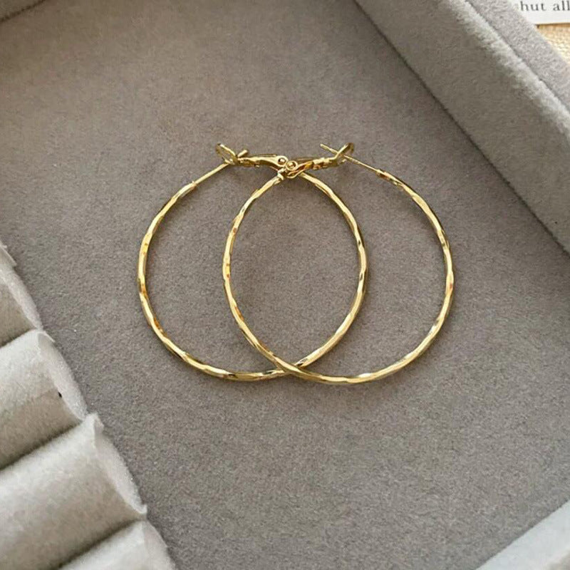 Large circle earrings 925 new plain circle personality exaggerated cold wind temperament earrings women