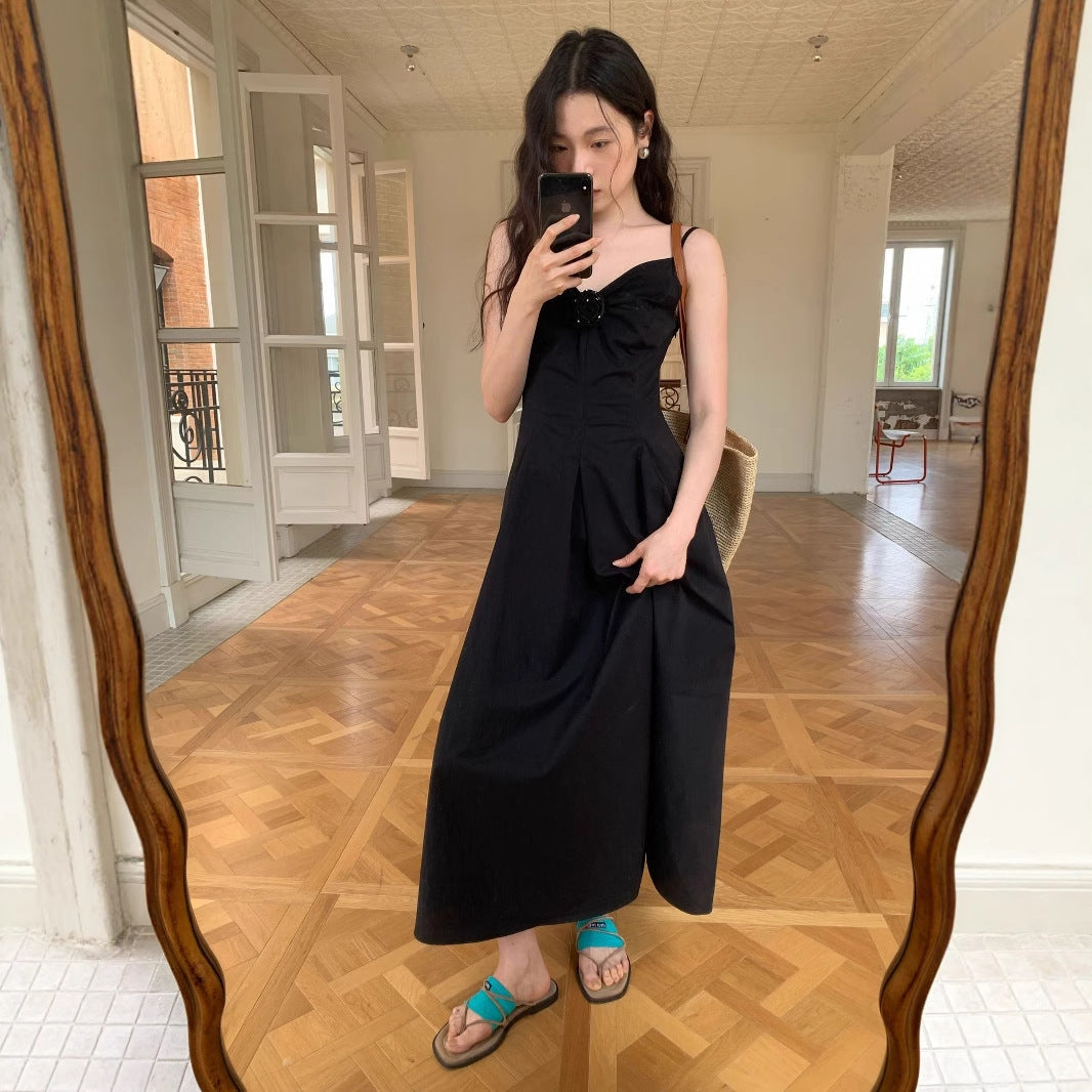 Hepburn Skinny French Dress V-Neck Suspender Waist Long Dress