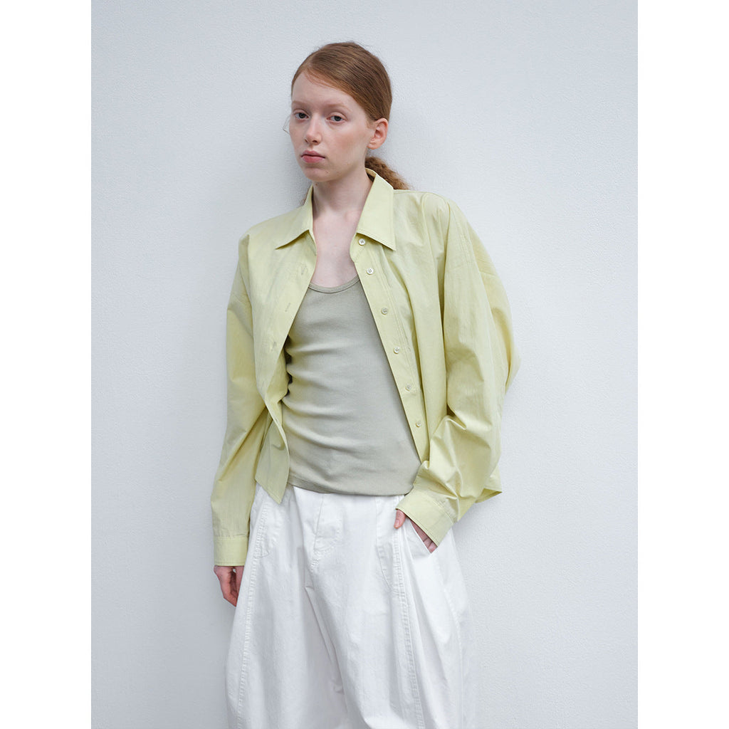 Spring new casual lapel solid color pure version basic triangular splicing short shirt
