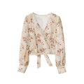 Temperament Tencel v-neck strap long-sleeved shirt