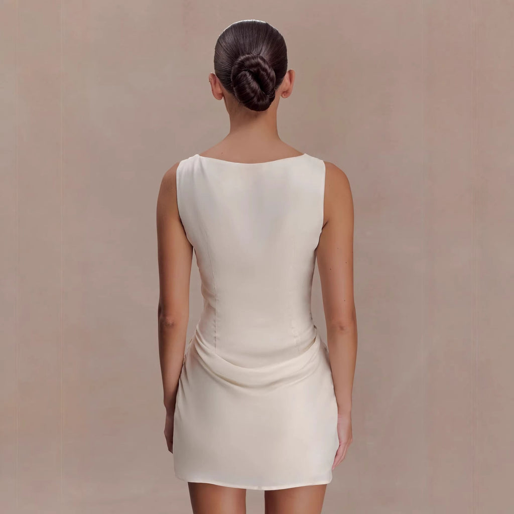 Sleeveless pleated strap short skirt new high-end design backless European and American dress