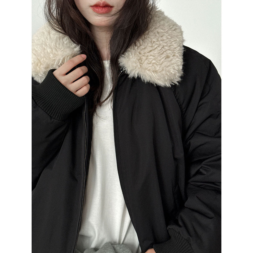 Korean warm fur collar padded jacket women's winter design versatile jacket cotton jacket top 89002