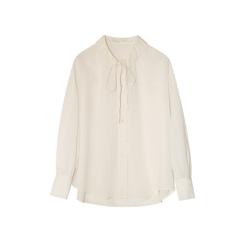 Spring Japan and Korea Casual Old Money Temperament Lace-up Sunscreen Lazy Long Sleeve Shirt