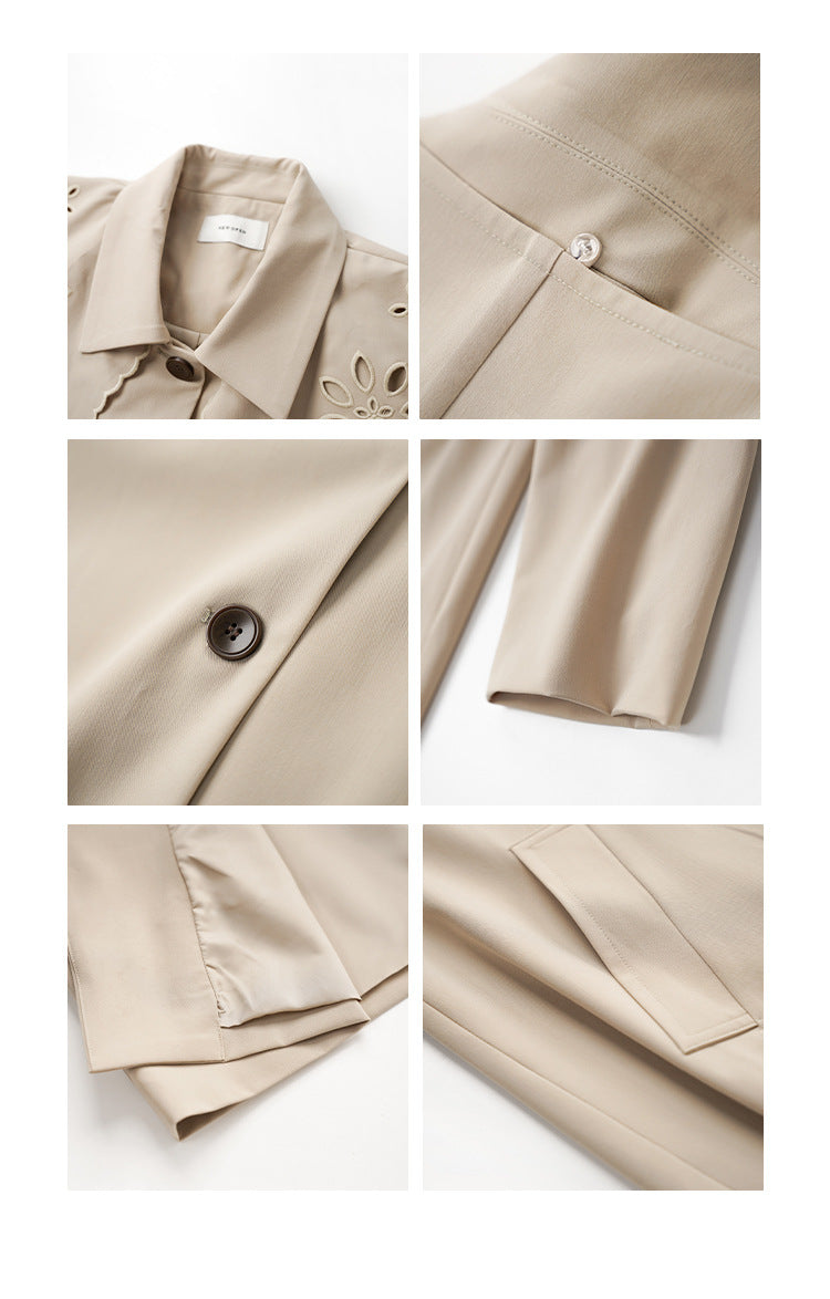 Hollow shawl lapel medium and long trench coat