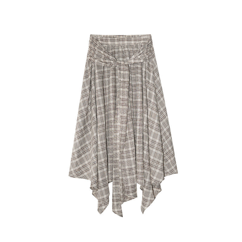 Niche design straps irregular plaid skirt