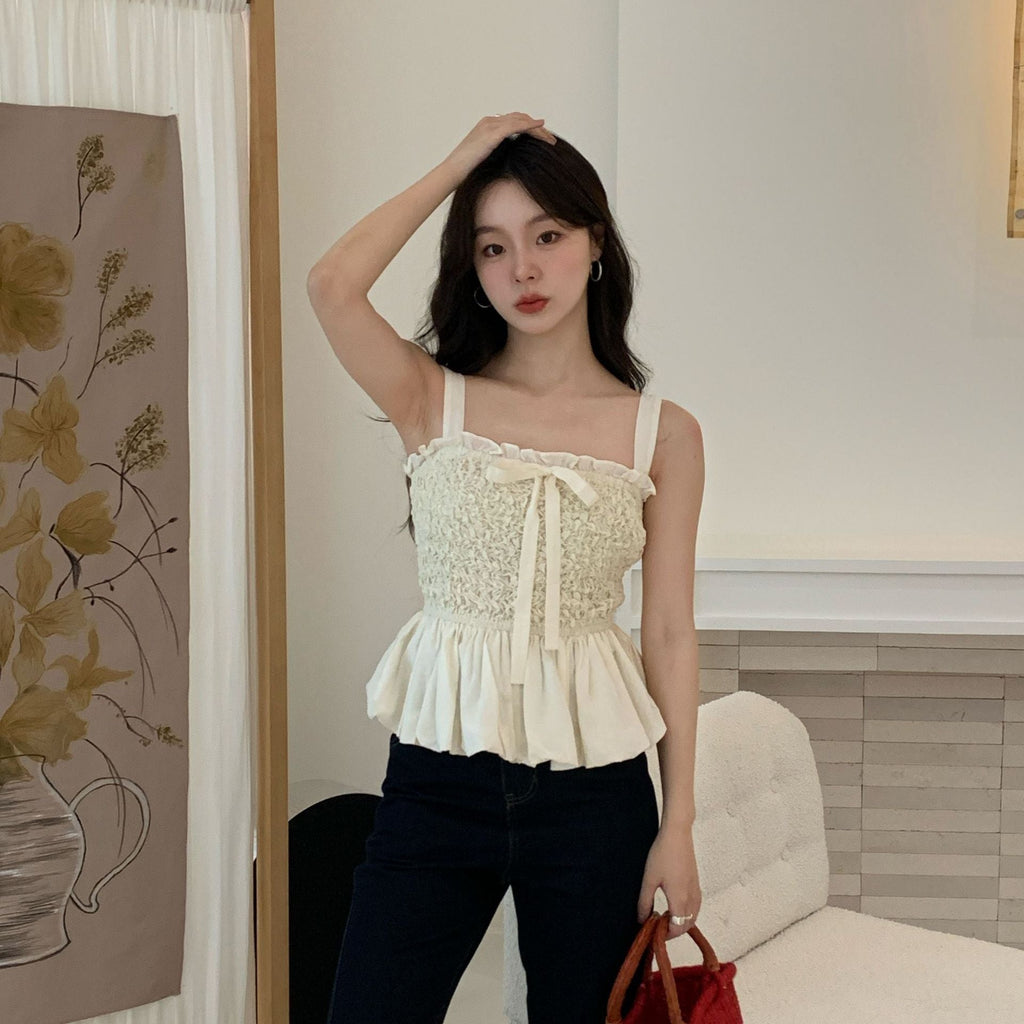 Girls sweet age-reducing texture slim-fitting sling vest