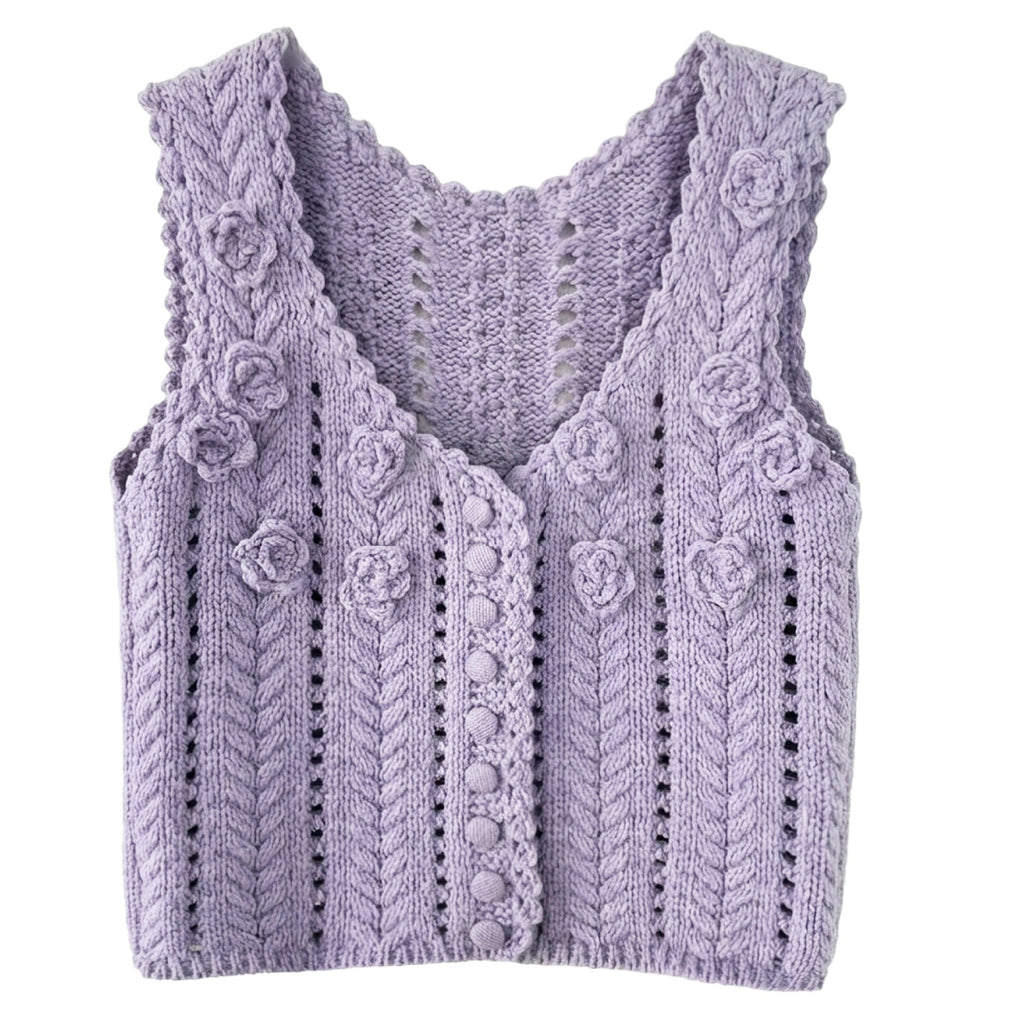 Gentle three-dimensional crochet knitted sweater vest women's 26 early spring wool hollow V-neck stacked vest
