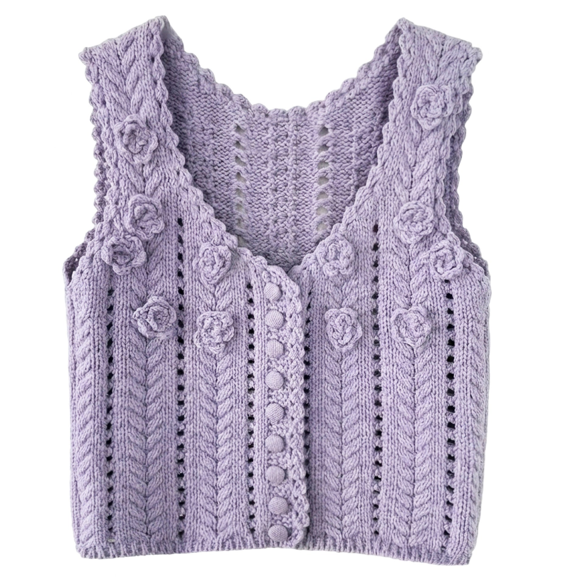 Gentle three-dimensional crochet knitted sweater vest women's 26 early spring wool hollow V-neck stacked vest