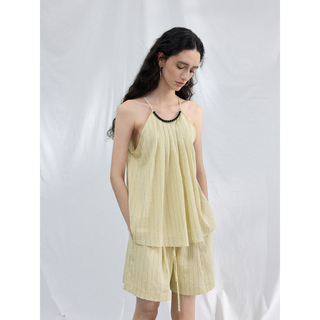 Summer new design agate bead hemp vertical strip linen sling vest