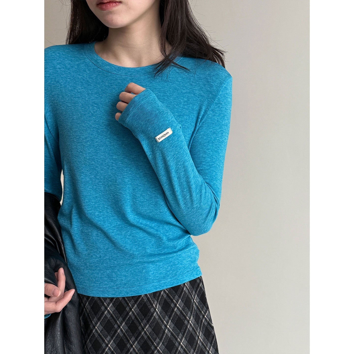 Soft waxy 28% Tencel wool loose high elastic long-sleeved bottoming shirt women's early spring simple inner T-shirt