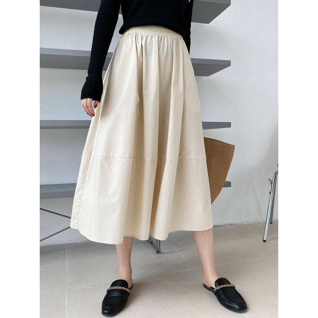 Autumn high waist thin fluffy a-shaped skirt skirt elastic waist medium and long swinging umbrella skirt