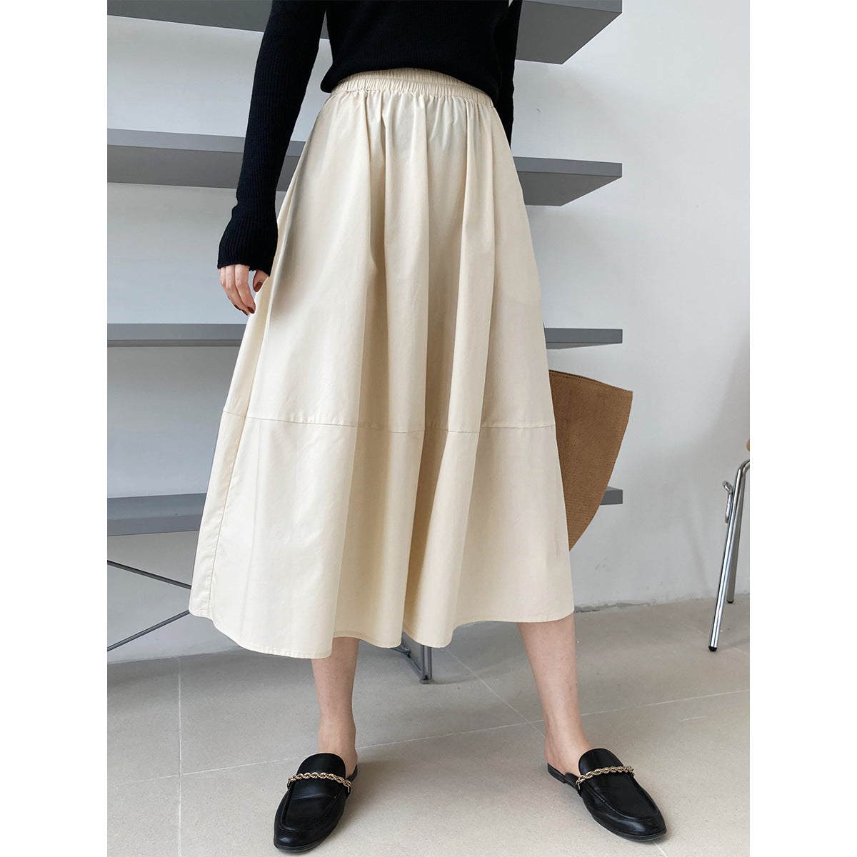 Autumn high waist thin fluffy a-shaped skirt skirt elastic waist medium and long swinging umbrella skirt