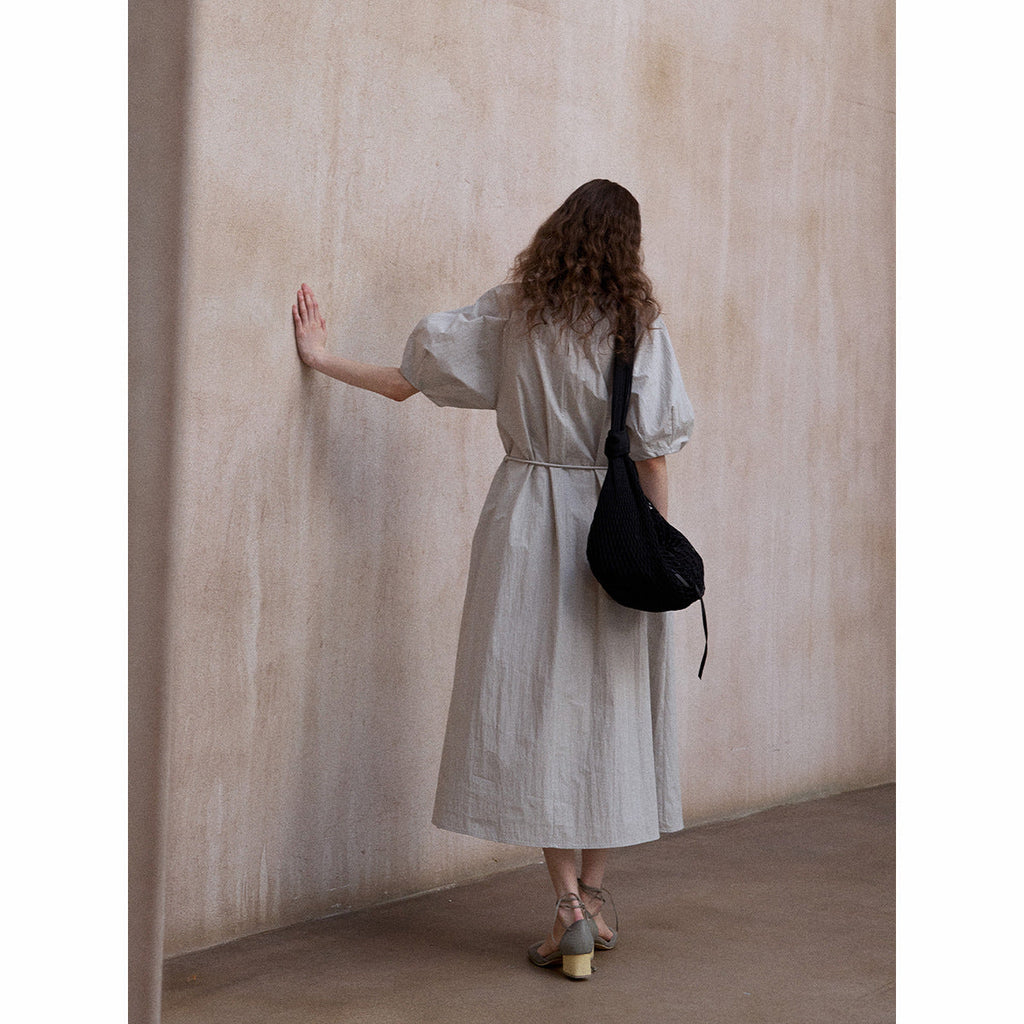 Sleeve Sleeve Crew Neck Lace-Up Dress Summer Simple Commuter