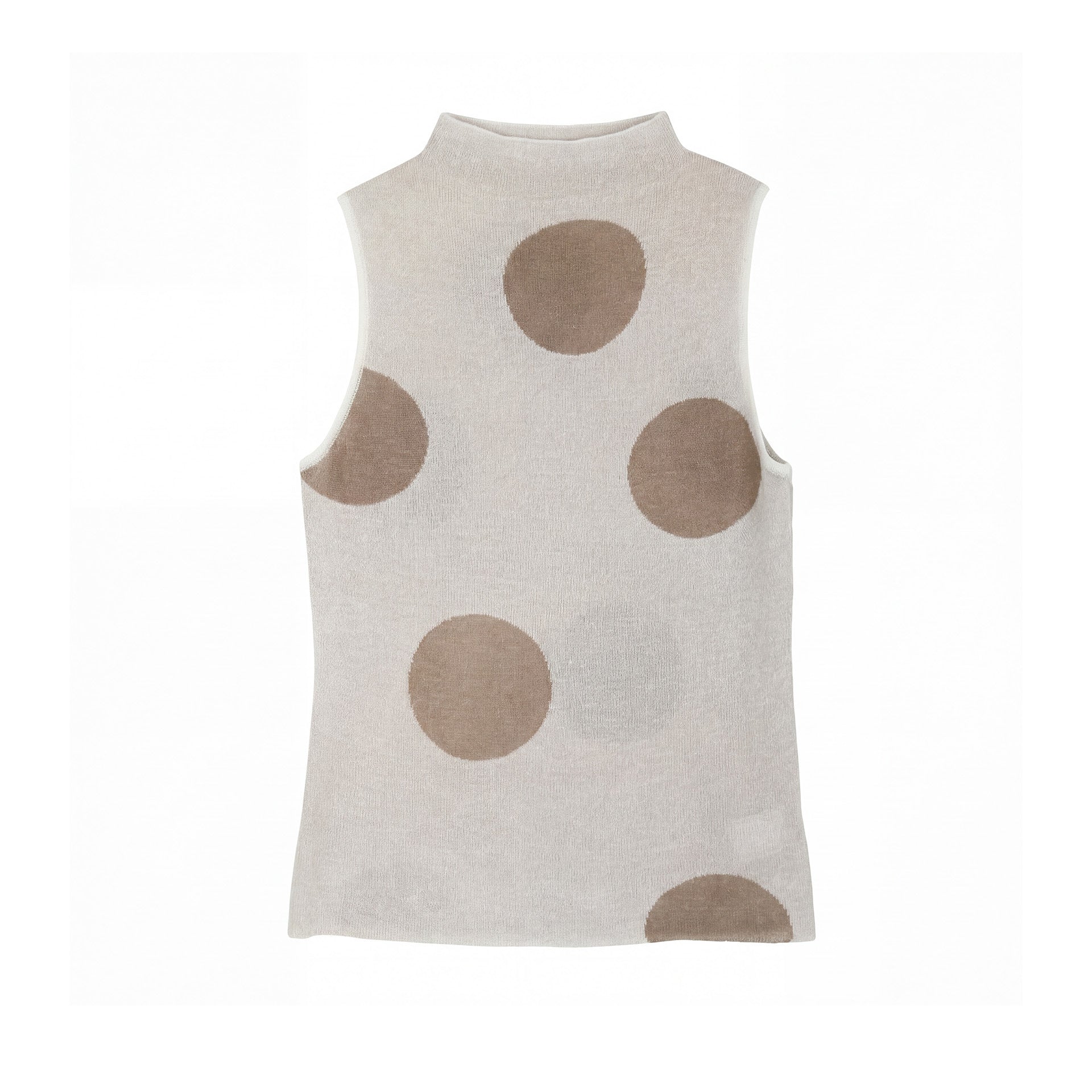Women's Semi-Turtleneck Polka Dot Linen Knitted Vest | Elegant Casual Top