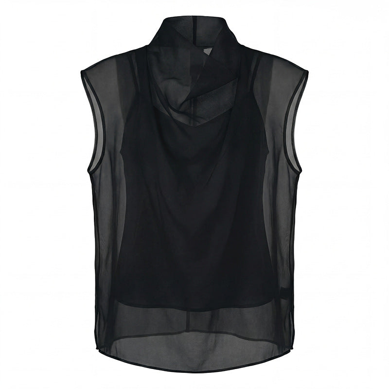 Spring French temperament pure desire sexy Tencel copper ammonia pile neck chiffon shirt