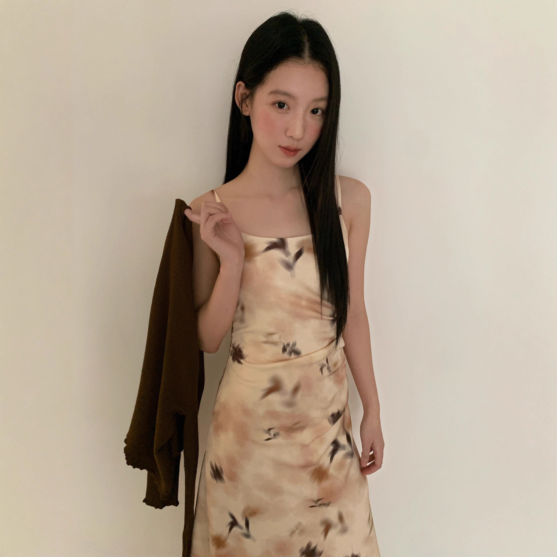 Slim temperament waist print suspender dress women