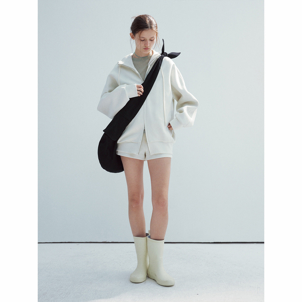 Spring casual hooded double-ended zipper simple air cloud sweater jacket