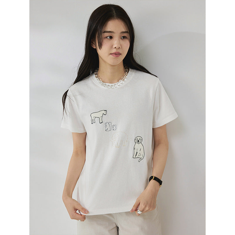 Patch cloth craft embroidery soft skin-friendly round neck short-sleeved loose T-shirt