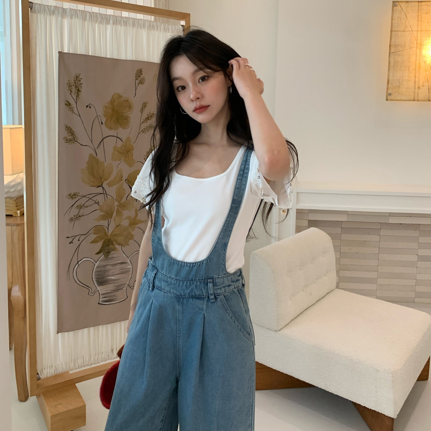 Women's Wide-Leg Straight Tencel Denim Overalls