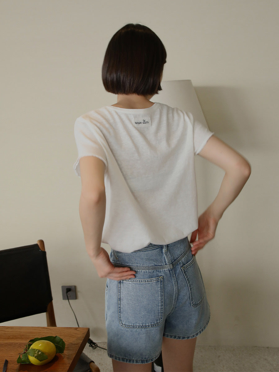 Back cloth embroidered chicken heart collar soft skin-friendly short sleeves