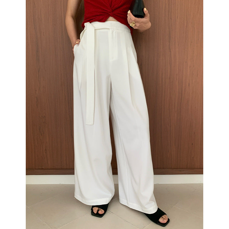 Spring and summer high waist drape and thin straps straight casual pants