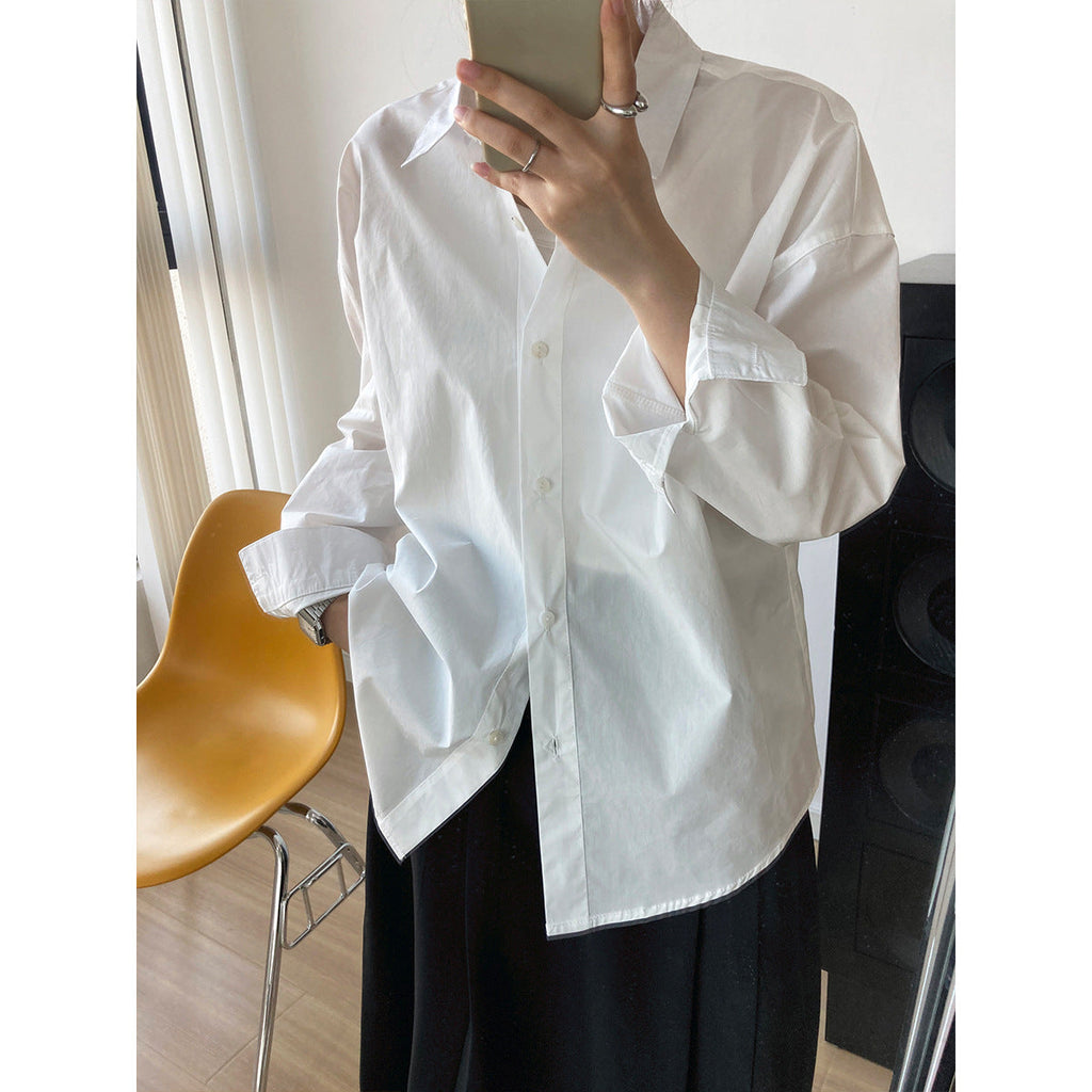 Autumn new 60 cotton solid color long-sleeved shirt women's simple loose overlay casual shirt