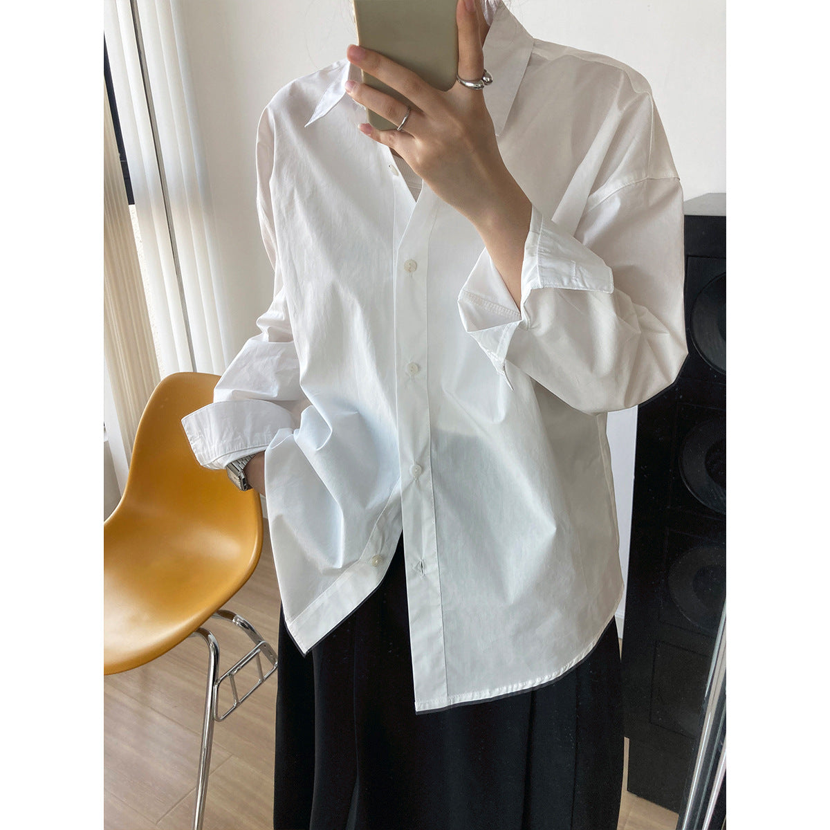 Autumn new 60 cotton solid color long-sleeved shirt women's simple loose overlay casual shirt