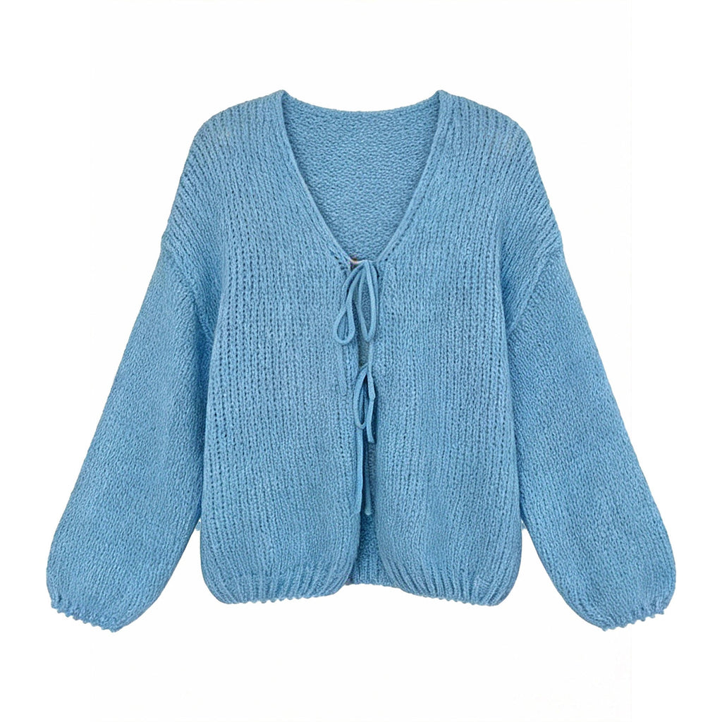 Retro wool lazy soft waxy knitted lace-up cardigan women's early spring new gentle and light sweater
