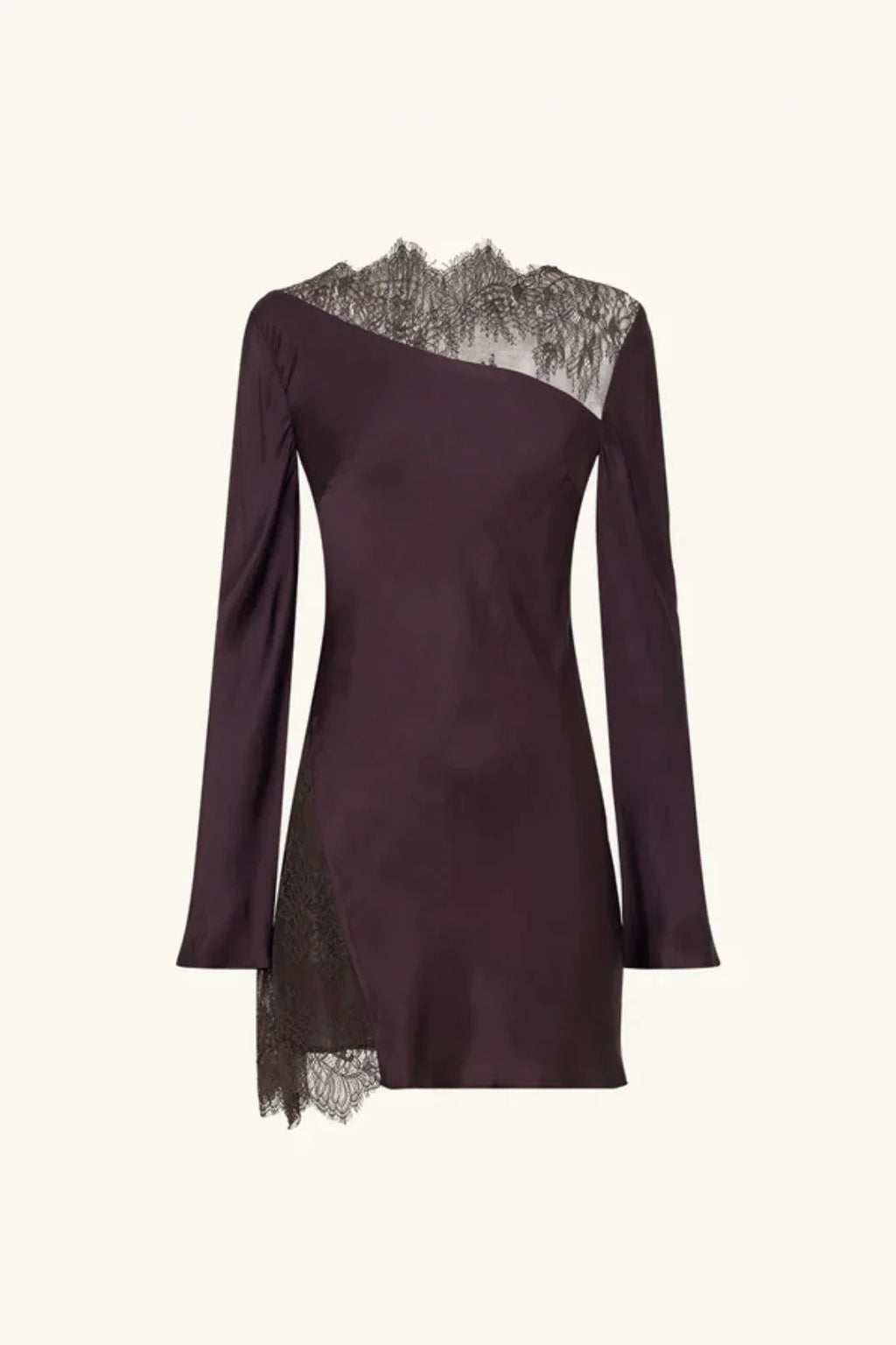Satin Lace Splicing Flared Sleeve Short Skirt Sexy Pure Style Slim Dress
