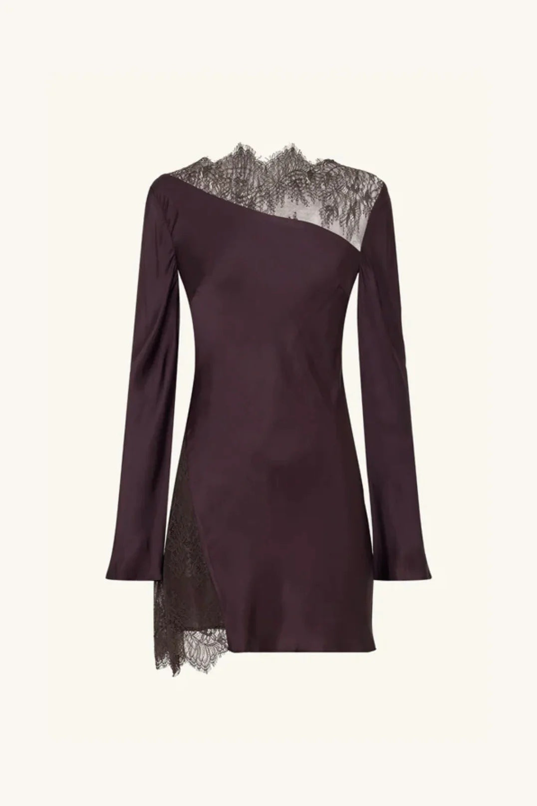 Satin Lace Splicing Flared Sleeve Short Skirt Sexy Pure Style Slim Dress