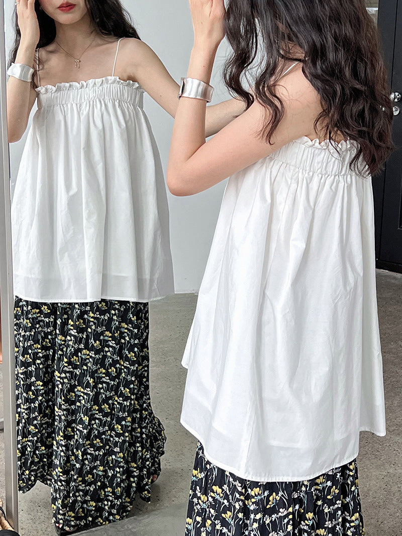 Korean camisole women's summer new one-shoulder resort style fungus mid-length top