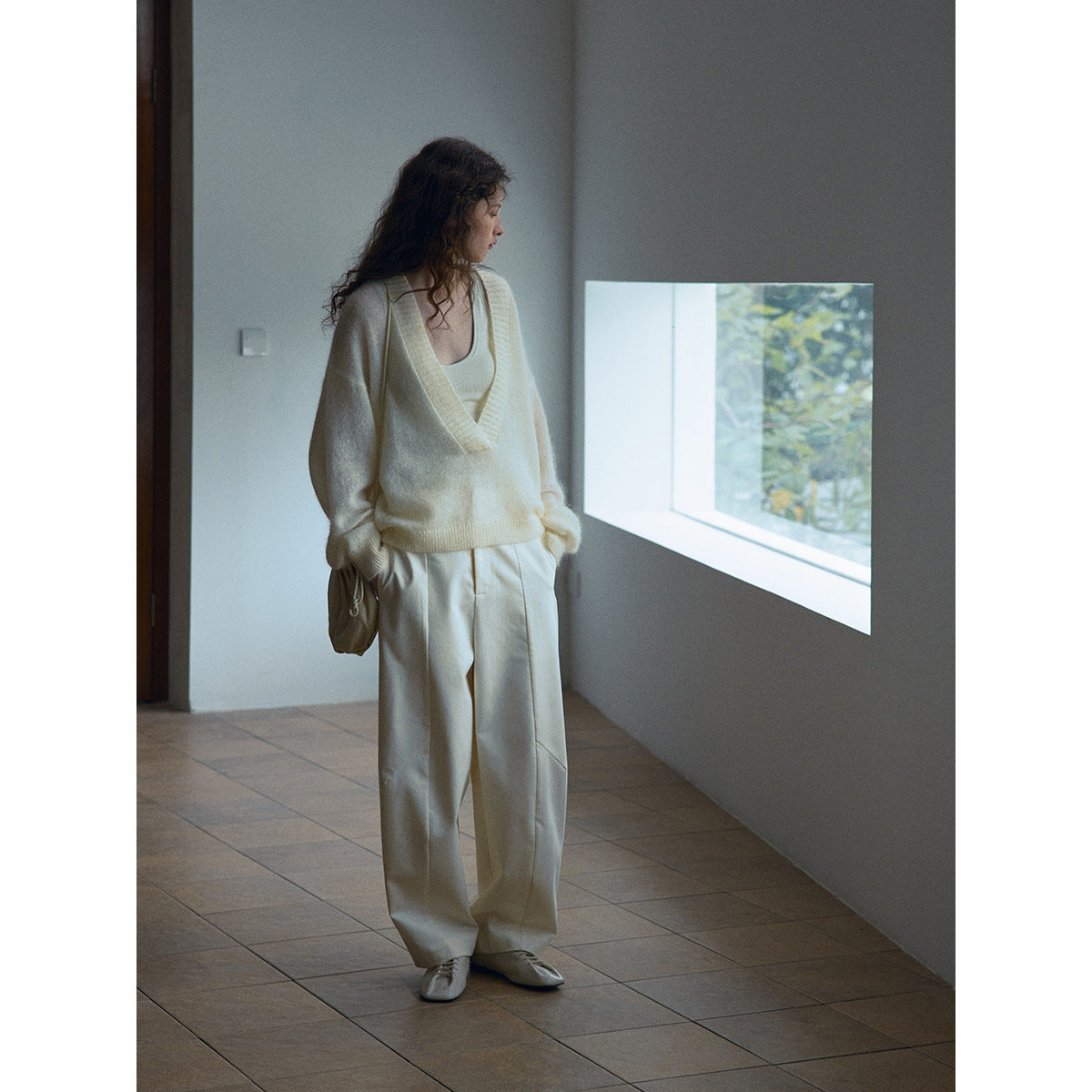 Curved three-dimensional cutting scimitar pants women's commuter pendant anti-wrinkle and thin wide-leg casual pants