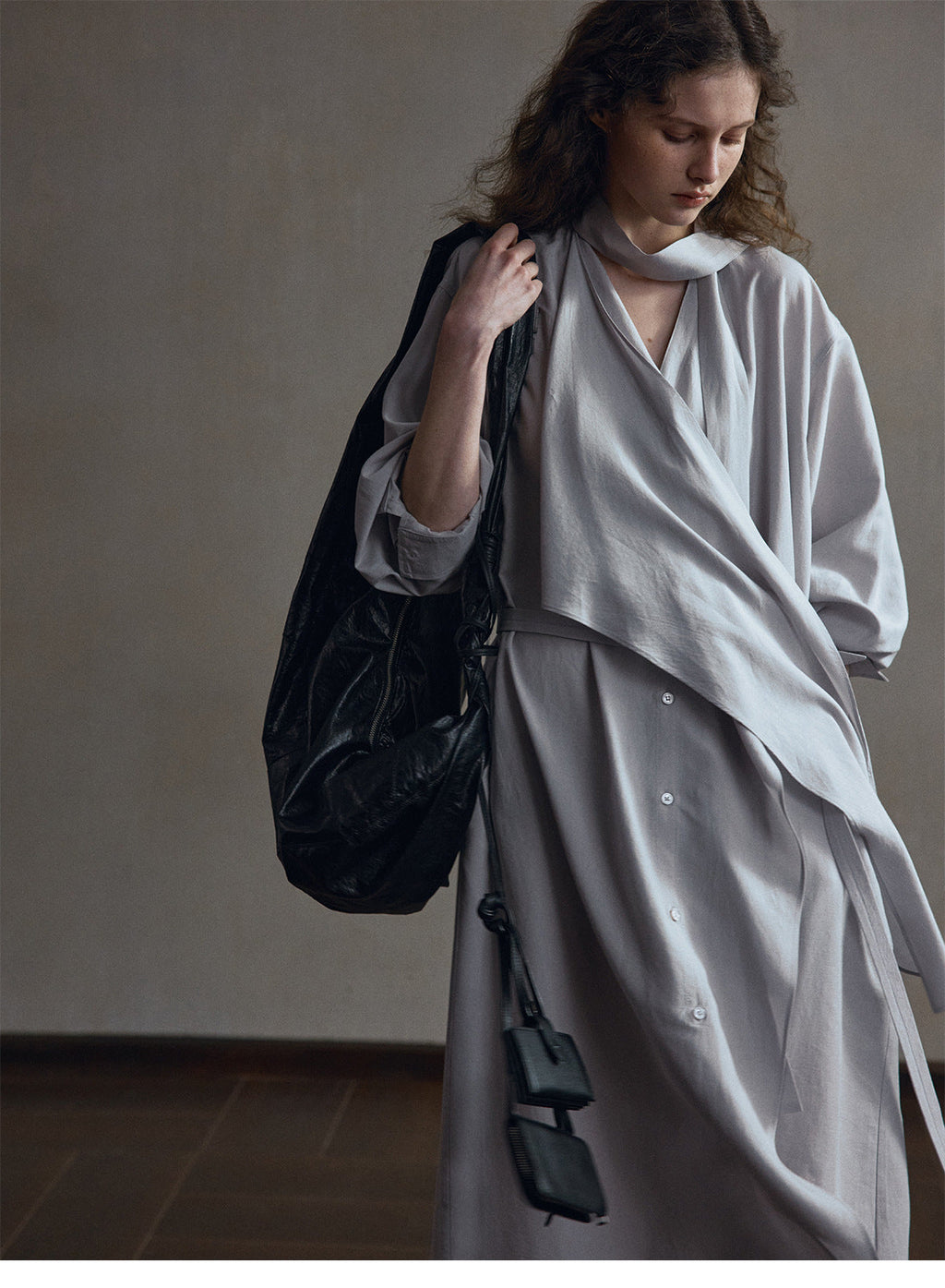 Tencel linen loose lace-up trench coat dress design temperament long coat