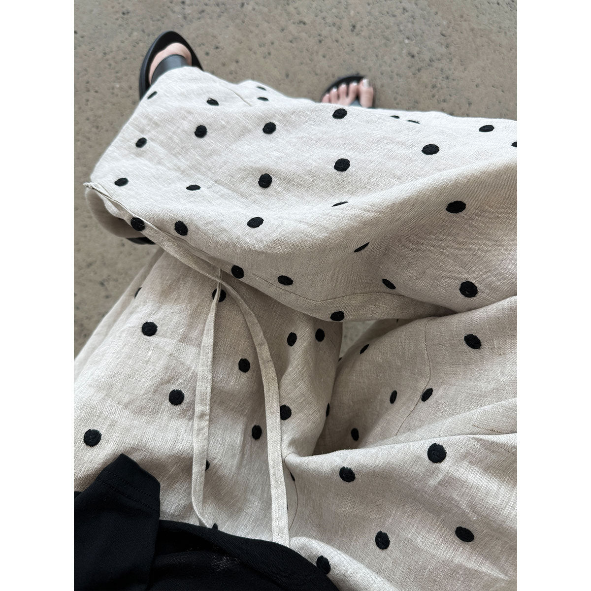 Heavy industry linen~ polka dot embroidery elastic waist thin cotton and linen casual pants women's wide-leg sickle pants
